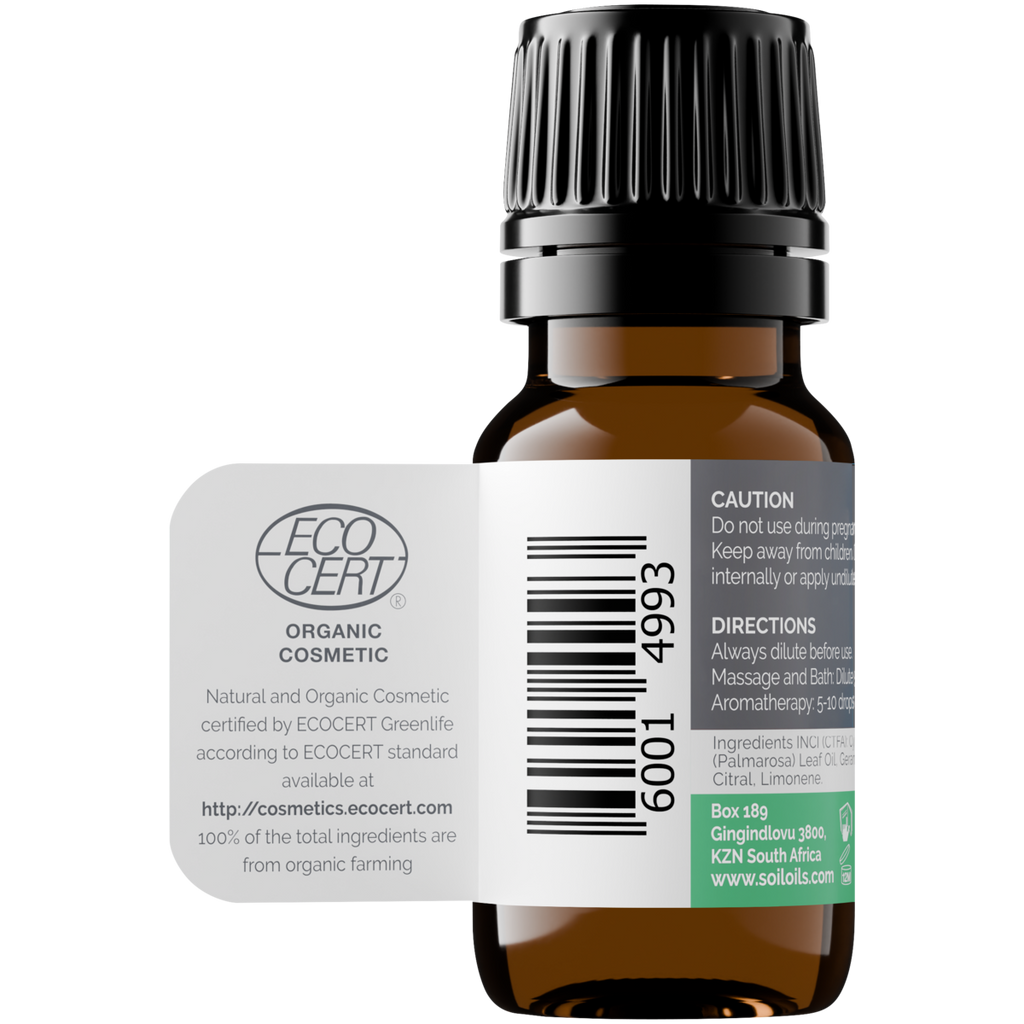 Organic Palmarosa Essential Oil (Cymbopogon Martini) 20ml