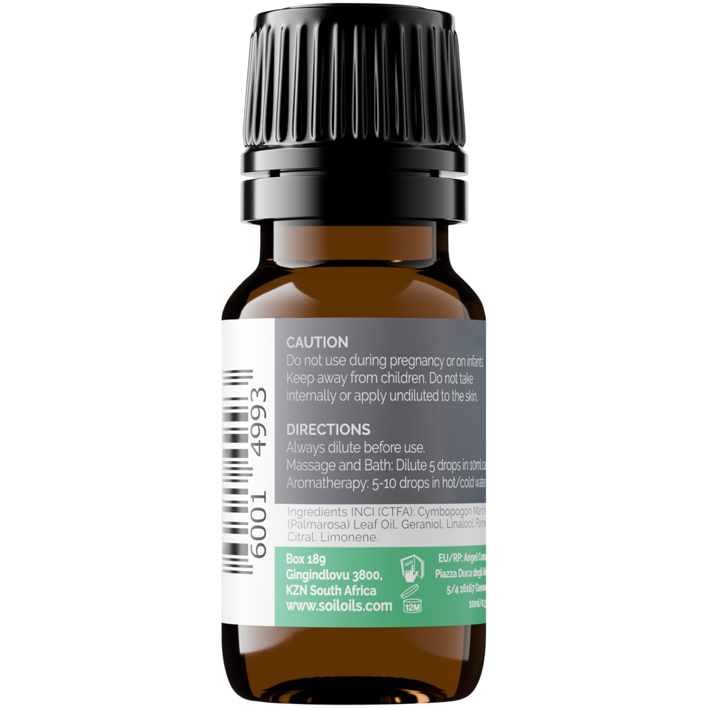 Organic Palmarosa Essential Oil (Cymbopogon Martini) 10ml
